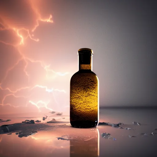 Prompt: lighning and thunder clouds in a bottle, high resolution, 8k, octane render