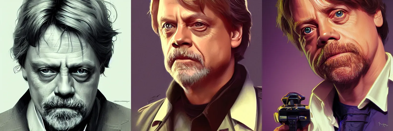 Prompt: portrait of Mark Hamill as a detective, highly detailed, digital painting, artstation, concept art, sharp focus, illustration, art by artgerm and greg rutkowski and alphonse mucha