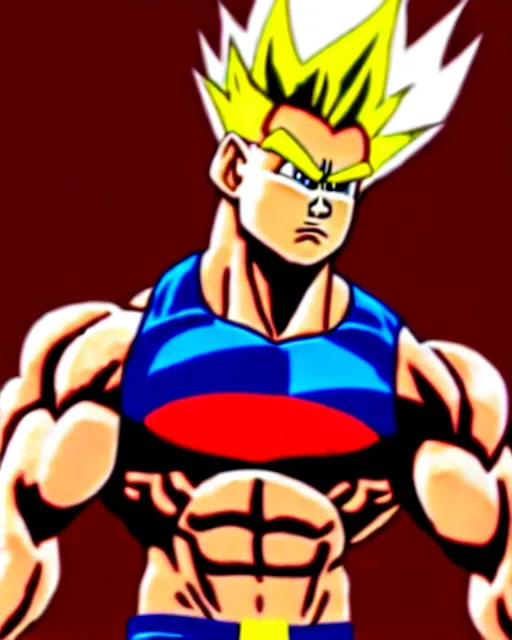 Image similar to rodrigo duterte, duterte as super saiyan in fighting pose with blonde spiky hair and body builder muscles and red pants, realistic