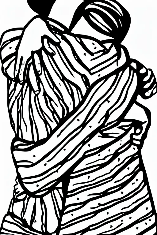 Prompt: graphic line art illustration of a loving hug