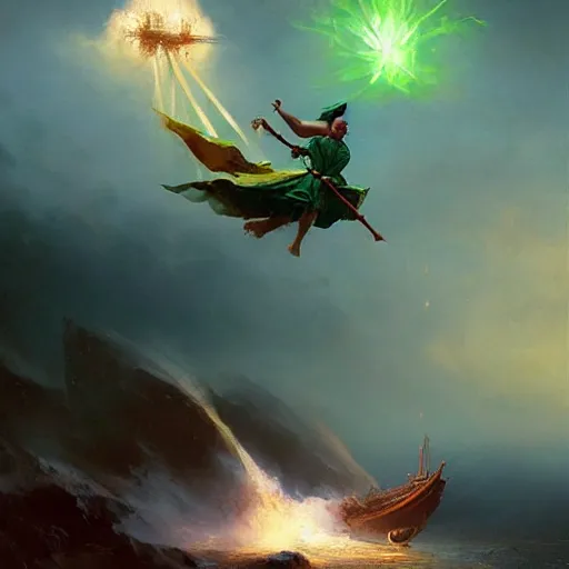 Prompt: ''cinematic shot'' charles barkley chaos dunk sparks flying simetrical 8 k atmosferic realistic, green cape, holding a bell, made by ivan aivazovsky, peter mohrbacher, greg rutkowski volumetric light effect broad light oil painting painting fantasy art style sci - fi art style realism premium prints available artwork unreal engine
