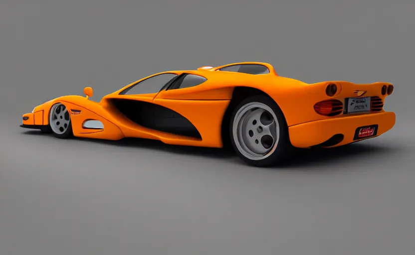 Image similar to “A 1998 McLaren F1 road car, in the style of Pixar, octane 3d render, 8k, (high quality), (extremely detailed), studio lighting”