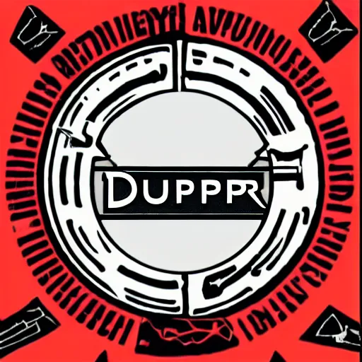 Image similar to a rock band logo with the word dupper.
