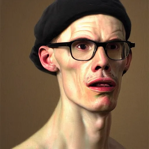 Image similar to A 17th century Baroque Painting of iDubbbz, grainy, realistic, hyperrealistic, very realistic, very very realistic, highly detailed, very detailed, extremely detailed, detailed, digital art, trending on artstation, detailed face, very detailed face, very detailed face, realism, HD Quality, 8k resolution, intricate details, body and head in frame, painting, oil painting, trending on deviantart, Baroque Painting