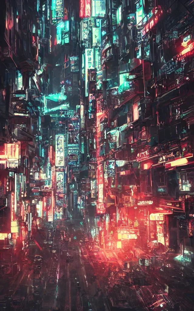 Image similar to concept art of a magnificent dark neon futuristic cyberpunk city bustling street at night cyberart by liam wong in the film akira rendered in octane, 3 d render, trending on cgsociety, blender 3 d