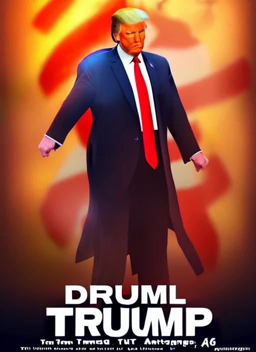 Image similar to donald trump!!!! martial artist!! movie poster, character concept art, sharp focus, octane render! unreal engine 5! highly rendered!! trending on artstation!! detailed linework!! illustration by artgerm, wlop, and chie yoshii