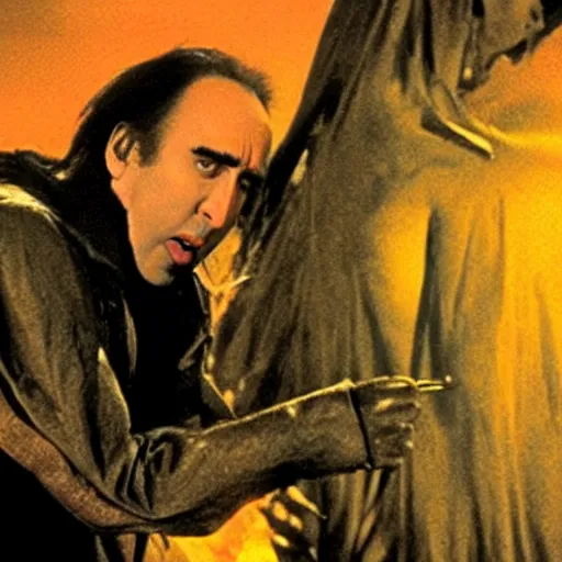 Image similar to Nic Cage fighting Nosferatu, Samson Pollen