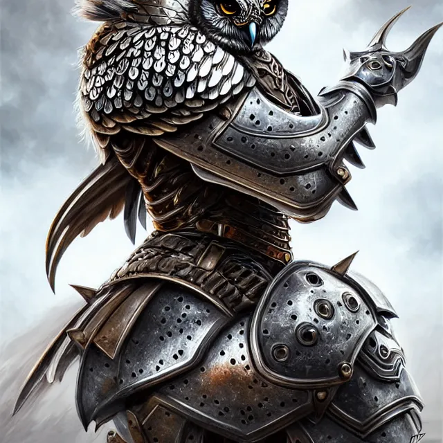 Prompt: warrior with metal owl armour, highly detailed, 4 k, hdr, smooth, sharp focus, high resolution, award - winning photo, artgerm, photorealistic