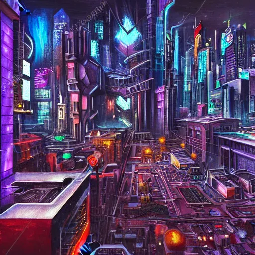 Image similar to cyberpunk cityscape, highly detailed fantasy art painting, 1 9 5 0 s style