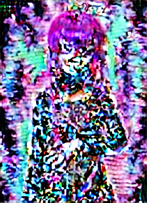 Prompt: emo anime girl, scene, rainbowcore, vhs monster high, glitchcore witchcore, checkered spiked hair, witchcore clothes, pixiv detailed maximalist maximalism, a hacker hologram by penny patricia poppycock, pixabay contest winner, holography, irridescent, photoillustration, maximalist vaporwave - n 9