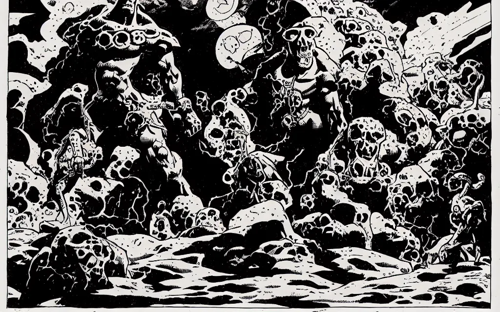 Prompt: end of times highly detailed illustration mike mignola