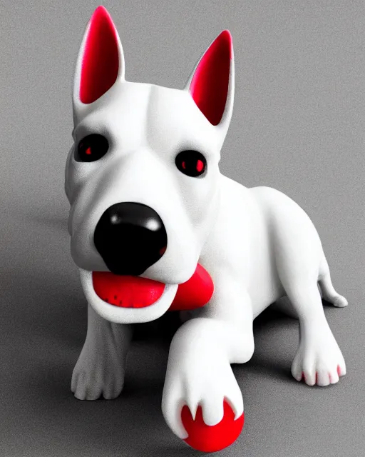 Image similar to 3d toy cute model of white bull terrier with red bullseye around left eye artistic ad campaign Portrait photo Leica Zeiss