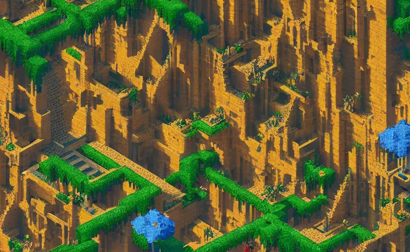 Image similar to pixel art style video game rpg based on a heavenly city with lush walkways, beautiful bioarchitecture design by kedem pitsou, m. c. escher, gaudi sagrada familia, and bisti badlands, emerald gold and beksinski, highly detailed, bokeh, beautiful, artstation