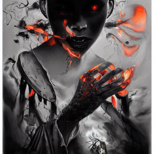 Prompt: break my heart set it all on fire, i cant be saved so i'll die quieter, horrifying artwork by nekro, borja, syd mead, zdislaw cosmic horror charcoal artwork, surreal existentialism