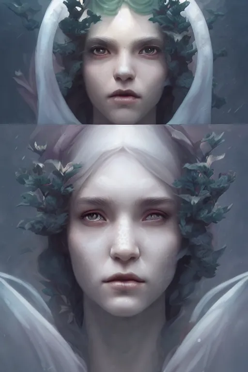 Prompt: hibiscus!! windy murky underwater garden, wearing a white cloak! with a beautiful symmetrical face!!! cinematic lightning, murky dusty deep, smoky eyes, isolated, studio lighting by artgerm yuri shwedoff and tom bagshaw