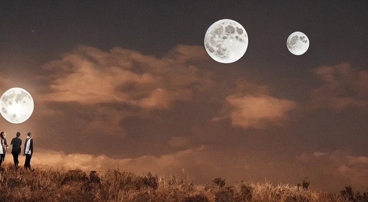 Image similar to a the full moon, a couple is drawn on it, cinematic lighting, wow, establishing shot