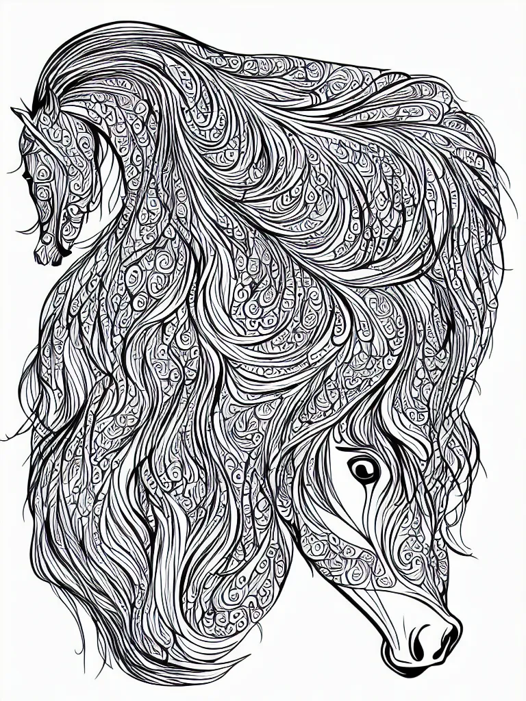 Image similar to beautiful horse, ornamental, fractal, ink draw, line art, vector, outline, simplified