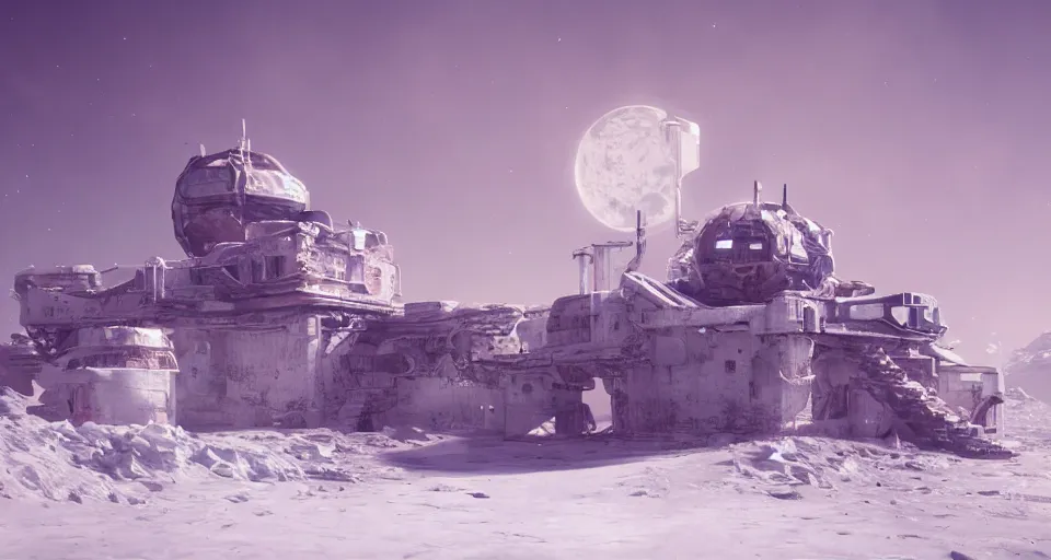 Image similar to an abandoned outpost in a blizzard on the moon europa, intricate artwork by tooth wu and wlop and beeple, octane render, hyper realism, 8 k