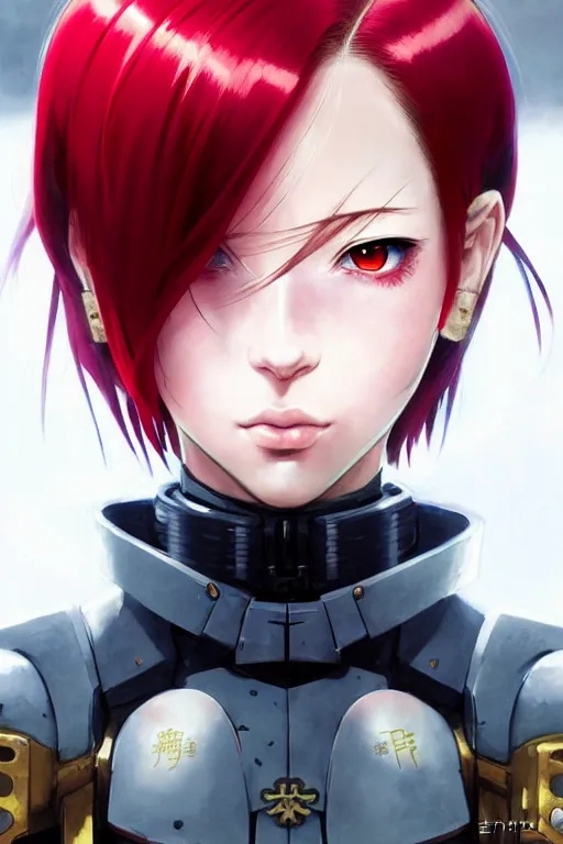 Image similar to portrait of Anime sister of battle, Warhammer 40000, cute-fine-face, red-short-hair pretty face, realistic shaded Perfect face, fine details. Anime. realistic shaded lighting by Ilya Kuvshinov katsuhiro otomo ghost-in-the-shell, magali villeneuve, artgerm, rutkowski, WLOP Jeremy Lipkin and Giuseppe Dangelico Pino and Michael Garmash and Rob Rey