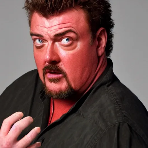 Image similar to robb wells. red, bloodshot eyes. pointing at the camera, shouting mean words, angry, red faced