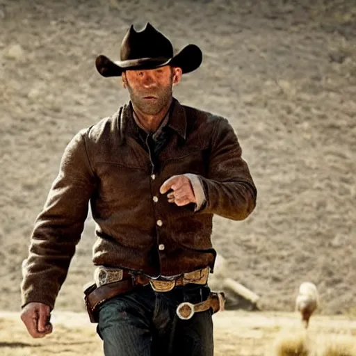 Image similar to jason statham as a cowboy in westworld