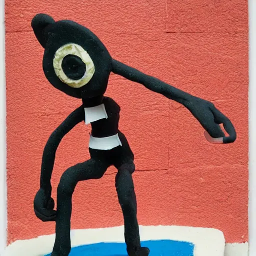 Image similar to a claymation scissors creature that is inviting and friendly, aleksandr deyneka's depiction of the concept of arrest, red polka dot disease on black marble palace