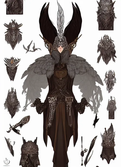 Image similar to hawk headed warlock, wind magic, exquisite details, full body character design, white background, by studio muti