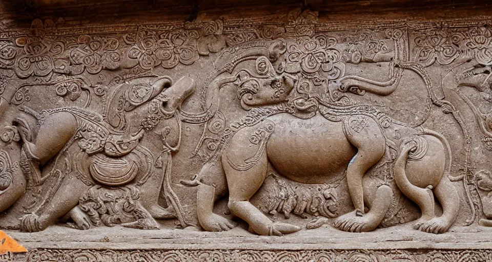 Image similar to Stone bas-relief of ornate royal capybara on wall of Sri Dalada Maligawa Temple of tooth relic, Temple of Buddha tooth, Kandy, Sri Lanka