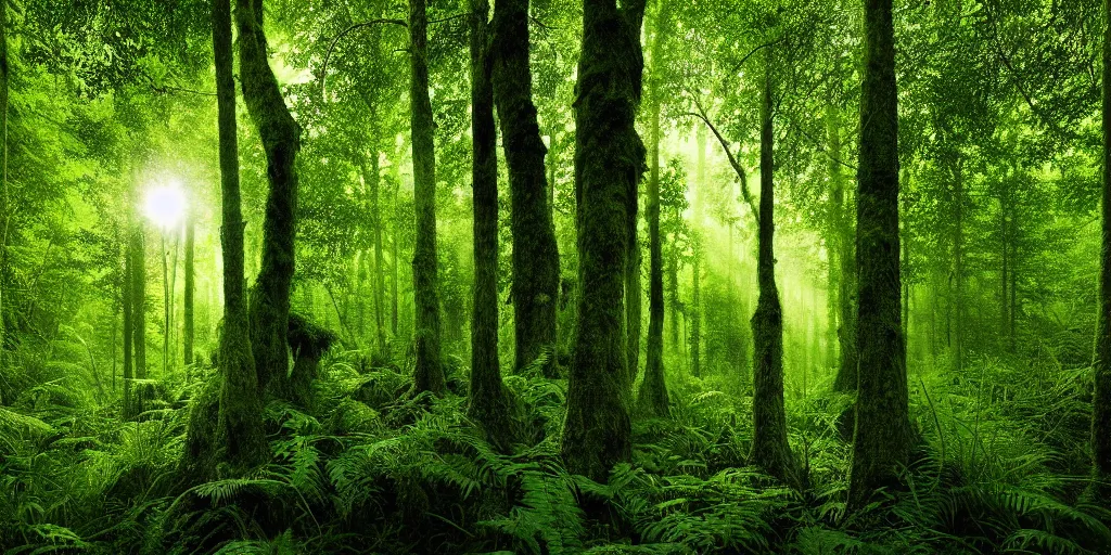 Image similar to lush forest, dense vegetation, against light, bright details, contrasting, daylight, highly detailed, by dieter rams, national geographic magazine, reportage photo, natural colors