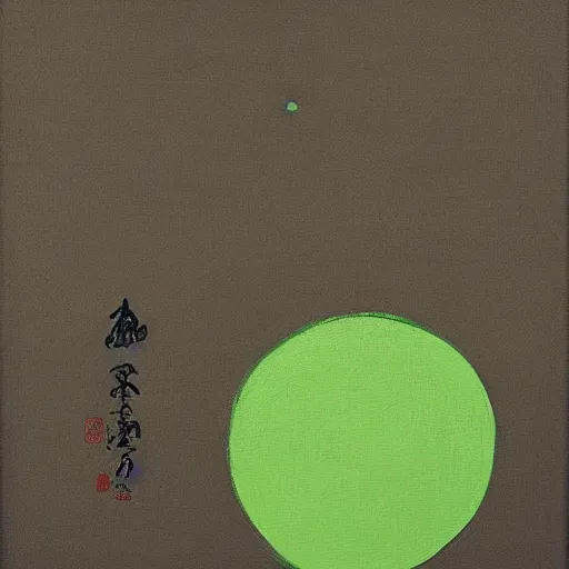 Image similar to a green circle on black canvas, very wider brush stroke, japanese art