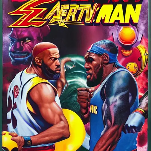 Prompt: comic book cover for'lebron james vs pac - man ', art by alex ross