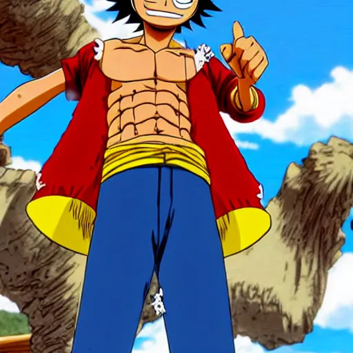 Prompt: luffy from one piece t - posing because it's funny, highly detailed, anime