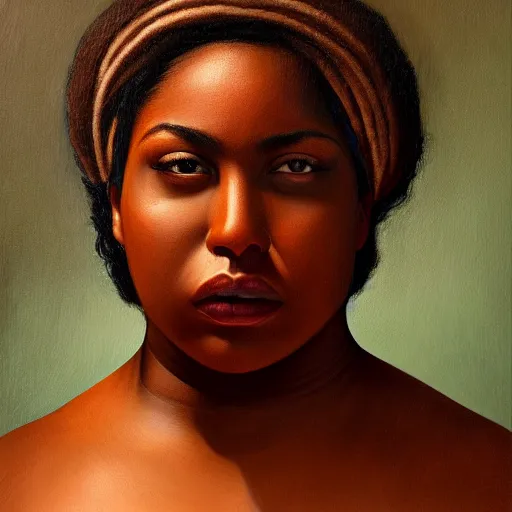Prompt: A portrait of a strong and thick attractive non-binary person, dark tone skin, Mexican, oil painting, majestic, detailed, high resolution