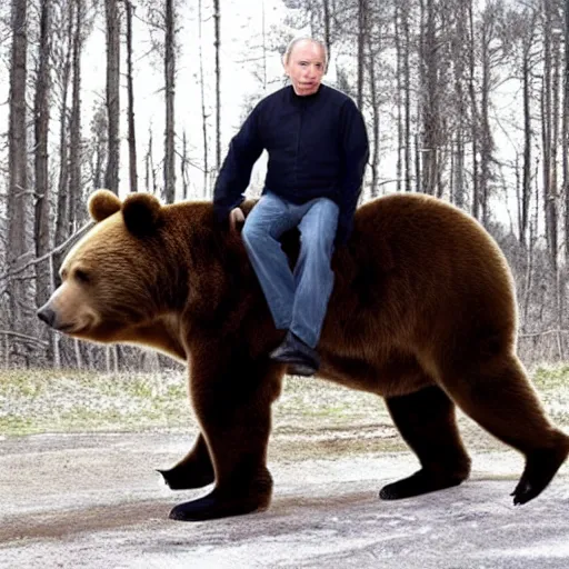 Image similar to vladimir putin riding a bear and holding a ak - 4 7
