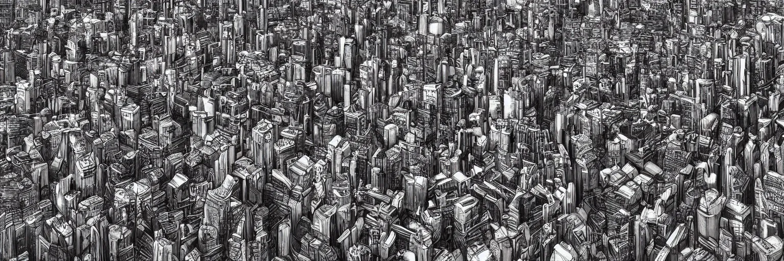 Image similar to high detail digital art of a huge bustling city