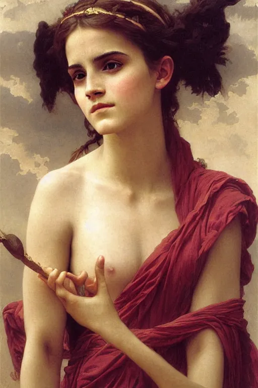 Image similar to emma watson as a greek goddess, painting by william adolphe bouguereau