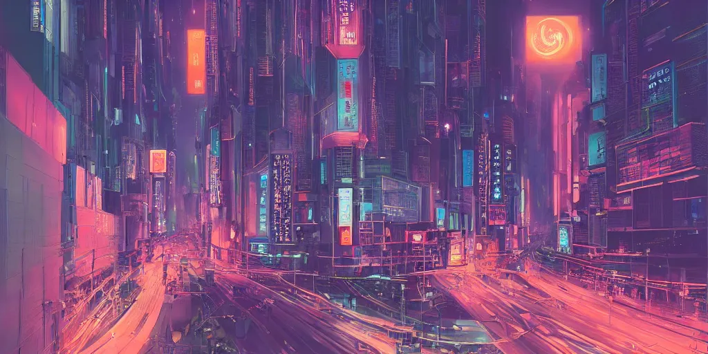 Image similar to A beautiful matte Masterpiece of futuristic Tokyo at night by Beeple and RHADS, Trending on Artstation , featured on behance, intricate, rectilinear, ultrawide angle.