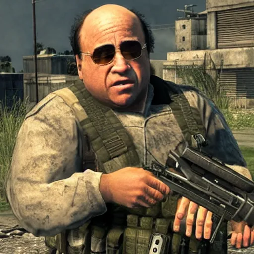 Image similar to Danny DeVito in Call of Duty Modern Warfare 2, COD MW2, screenshot