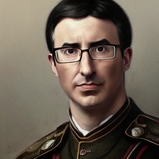 Prompt: portrait of stoic looking john oliver as in the vigo carpathian painting, military uniform, fantasy, intricate, elegant, beautiful, highly detailed, charcoal, centered, dark, smokey, full body,, 4 k, digital painting, artstation, concept art, smooth, sharp focus, illustration, art by artgerm and greg rutkowski and alphonse mucha