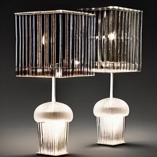 Prompt: Table lamps by Bruce Munro and Lalique