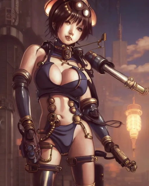 Image similar to portrait Anime Girl in bikini armor steampunk cute-fine-face, pretty face, realistic shaded Perfect face, fine details. Anime. Bioshock steampunk realistic shaded lighting by katsuhiro otomo ghost-in-the-shell, magali villeneuve, artgerm, rutkowski Jeremy Lipkin and Giuseppe Dangelico Pino and Michael Garmash and Rob Rey