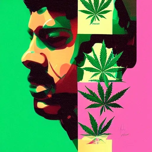 Prompt: marijuana profile picture by sachin teng, miami, organic painting, marijuana smoke, matte, hiphop, hard edges, energetic, 3 d shapes, asymmetrical, smoke, green, masterpiece