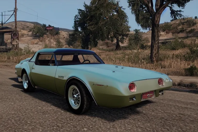 Image similar to photograph of a 1 9 2 2 pontiac firebird trans am, by red dead redemption 2, by grand theft auto v