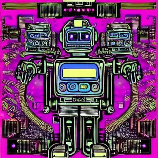 Image similar to album cover of a electronic group, robot, album cover art, album cover