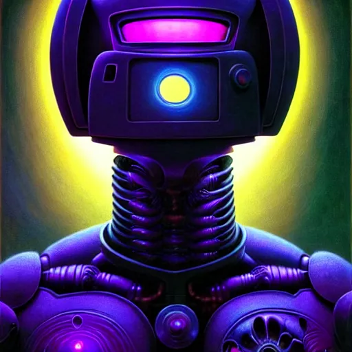 Prompt: cinematic bust portrait of psychedelic robot from left, head and chest only, exotic alien features, robotic enhancements, electric color , desaturated, Tim Hildebrandt, Wayne Barlowe, Bruce Pennington, donato giancola, larry elmore, oil on canvas, masterpiece, trending on artstation, featured on pixiv, cinematic composition, dramatic pose, beautiful lighting, sharp, details, hyper-detailed, HD, HDR, 4K, 8K