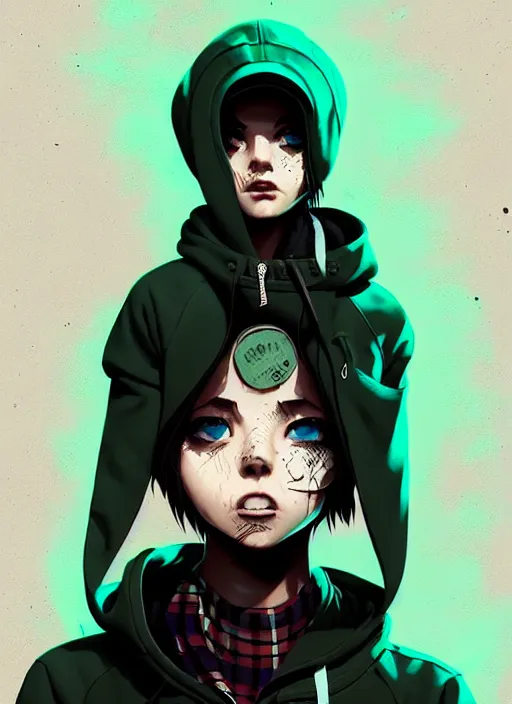 Prompt: highly detailed portrait of a sewer punk lady student, blue eyes, tartan hoody, black hair by atey ghailan, by greg rutkowski, by greg tocchini, by james gilleard, by joe fenton, by kaethe butcher, gradient green, black, brown and magenta color scheme, grunge aesthetic!!! ( ( graffiti tag wall background ) )