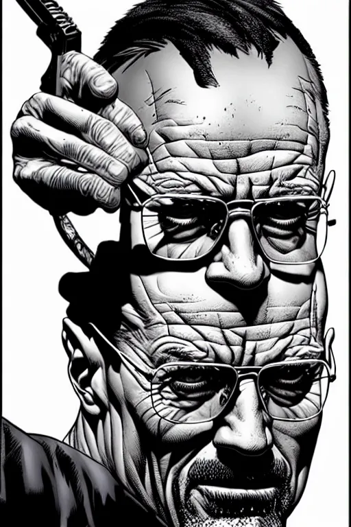 Image similar to character art by mike deodato, walter white, absolute chad