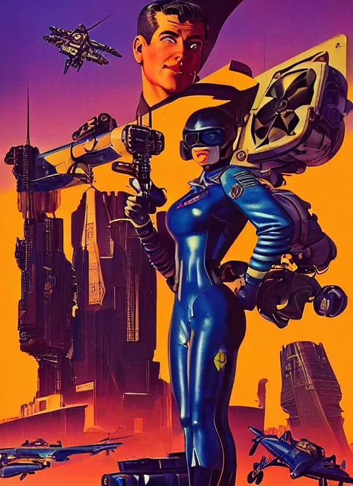 Image similar to american propaganda poster. cyberpunk pilot. portrait by jean giraud and anton otto fischer and john philip falter and will eisner and gil elvgren and pixar. realistic proportions. character art. science fiction d & d. overwatch, rb 6 s, cyberpunk 2 0 7 7, blade runner 2 0 4 9.