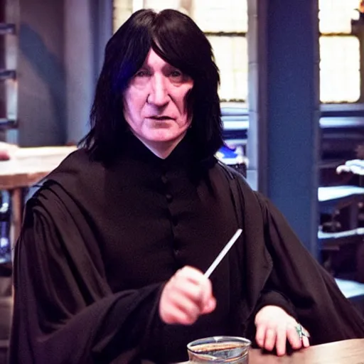 Image similar to Severus Snape dances in a bar, neon, realistic, full body, very detailed, super realistic