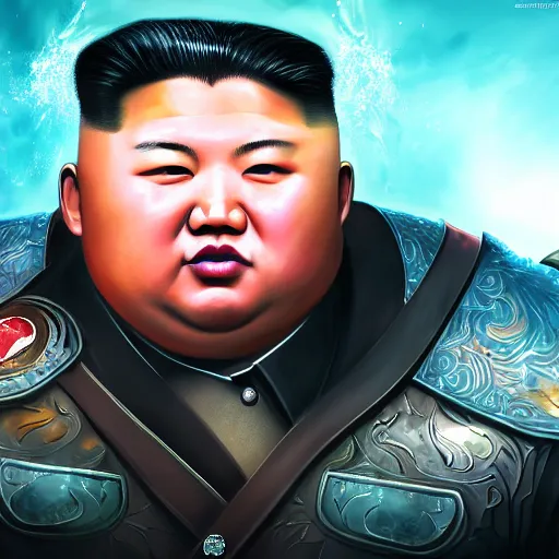 Image similar to portrait of kim - jong un as a spellcaster, league of legends amazing splashscreen artwork, gears of war, propaganda, sovjet, splash art, natural light, elegant, photorealistic facial features, intricate, fantasy, detailed face, atmospheric lighting, anamorphic lens flare, cinematic lighting, league of legends splash art, hd wallpaper, ultra high details by greg rutkowski